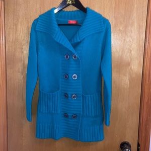 Leina | chunk knit teal cardigan with front pockets | size M